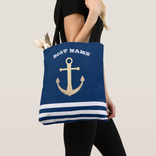 Nautic, Gold Anchor Navy Blue Striping Tasche (Von Nahem)