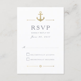 Nautic Gold Anchor White Response RSVP Card Karte
