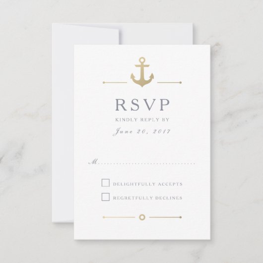 Nautic Gold Anchor White Response RSVP Card Karte (Vorderseite)