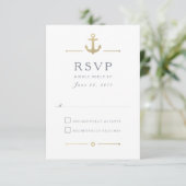 Nautic Gold Anchor White Response RSVP Card Karte (Stehend Vorderseite)