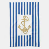 Nautic Gold Anker auf Blue Stripes Hand oder Geschirrtuch (Vertikal)
