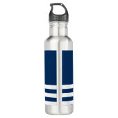 Nautic, Gold Boat Wheel, Navy Blue Stripes Edelstahlflasche (Rückseite)