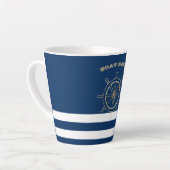 Nautic, Gold Boat Wheel, Navy Blue Stripes Milchtasse (Linke Ecke)