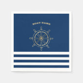 Nautic, Gold Boat Wheel, Navy Blue Stripes Serviette (Vorderseite)