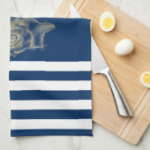 Nautic, Gold Seashells Navy Blue Stripes Geschirrtuch (Viertel Falte)