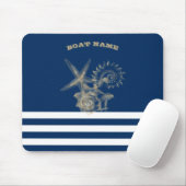 Nautic, Gold Seashells Navy Blue Stripes Mousepad (Mit Mouse)