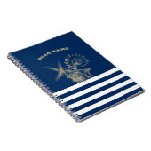 Nautic, Gold Seashells Navy Blue Stripes Notizblock (Rechte Seite)