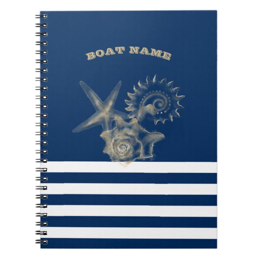 Nautic, Gold Seashells Navy Blue Stripes Notizblock (Vorderseite)