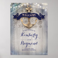 Nautic Golden Anchor Wedding Welcome Sign