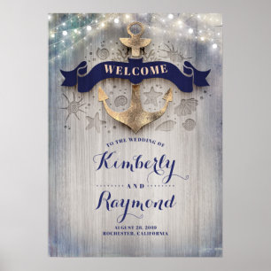 Nautic Golden Anchor Wedding Welcome Sign Poster
