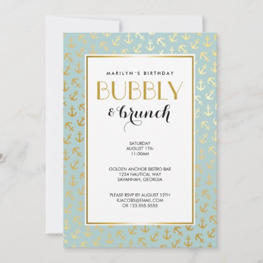 Nautic Golden Anchors Pattern Einladung (Vorderseite)
