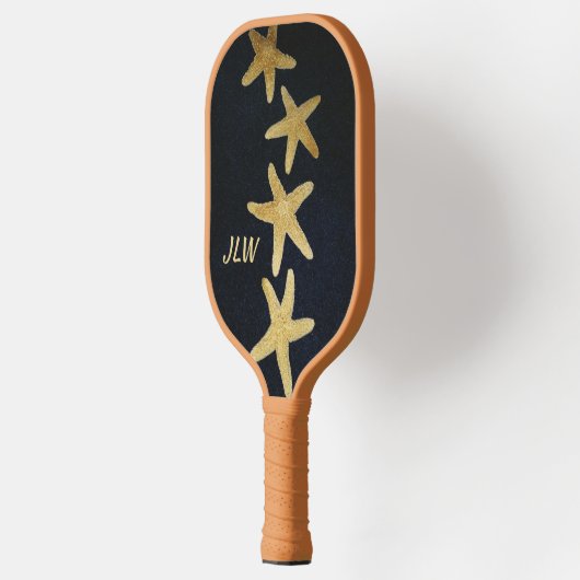 Nautic Golden Starfish Mit Monogramm Black Pickleball Schläger (Links)