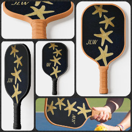 Nautic Golden Starfish Mit Monogramm Black Pickleball Schläger