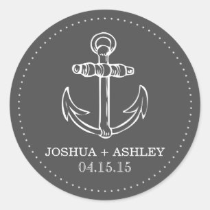 Nautic Gray Anchor Wedding Date Stickers