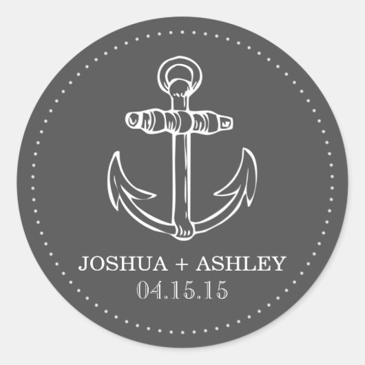 Nautic Gray Anchor Wedding Date Stickers (Vorderseite)