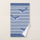 Nautic Gray Blue White Whale Waves Badhandtuch Set (Handtuch)