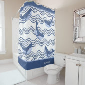 Nautic Gray Blue White Whale Waves Duschvorhang (Beispiel)