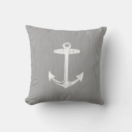 Nautic Gray Striped Anchor Lendenkissen