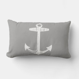 Nautic Gray Striped Anchor Lendenkissen