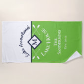 Nautic Green Navy Blue White Monogram Lake House Strandtuch (Vorderseite)