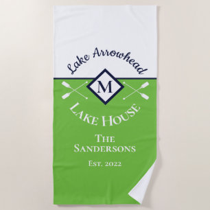 Nautic Green Navy Blue White Monogram Lake House Strandtuch