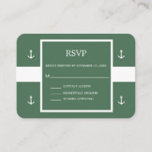 Nautic Green White Anchor Stripes Wedding RSVP E