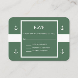 Nautic Green White Anchor Stripes Wedding RSVP E Begleitkarte