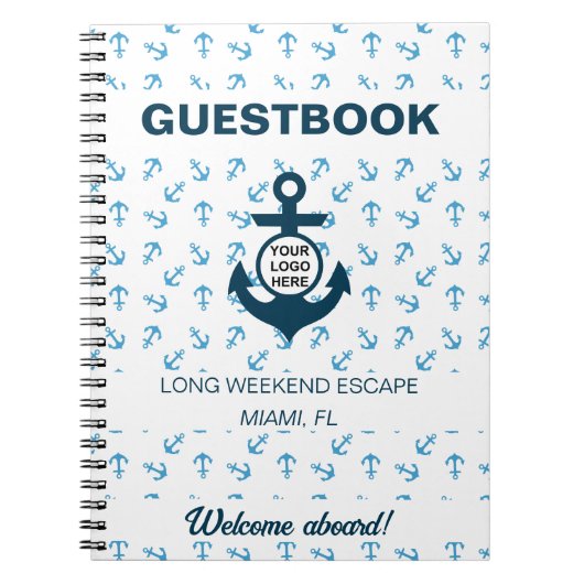 Nautic Guestbook Navy und hellblauer Anchor Notizblock (Vorderseite)