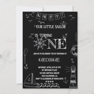 Nautic handgezeichnete Seemann einen Geburtstag Einladung