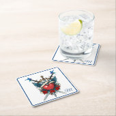 Nautic Heart Floral Red Blue Rechteckiger Pappuntersetzer (Vor Ort)