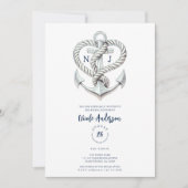Nautic Heart Rope Anchor Coastal Brautparty Einladung (Vorderseite)