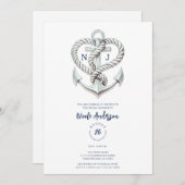 Nautic Heart Rope Anchor Coastal Brautparty Einladung (Vorne/Hinten)