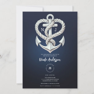 Nautic Heart Rope Anchor Coastal Navy Bridal Einladung