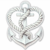Nautic Heart Rope Anchor Coastal Wedding Aufkleber (Vorderseite)