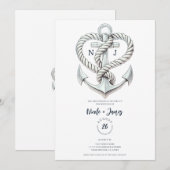 Nautic Heart Rope Anchor Coastal Wedding Einladung (Vorne/Hinten)