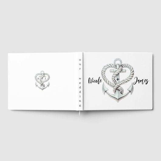 Nautic Heart Rope Anchor Coastal Wedding Gästebuch (Voll)