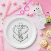 Nautic Heart Rope Anchor Coastal Wedding Pappteller (Party)