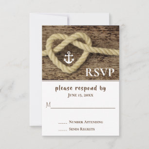 Nautic Heart Rope Knot und Anchor Wedding RSVP Karte
