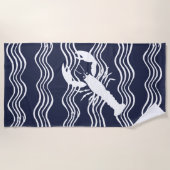 Nautic Hummer Navy White Wave Stripes Strandtuch (Vorderseite)