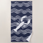 Nautic Hummer Navy White Wave Stripes Strandtuch (Vorderseite)