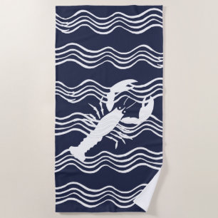 Nautic Hummer Navy White Wave Stripes Strandtuch