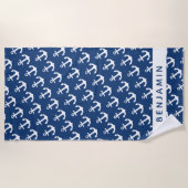 Nautic Individuelle Name Navy Blue White Anchor Strandtuch (Vorderseite)