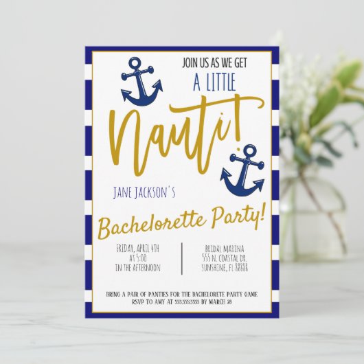 Nautic Junggeselinnen-Abschied Invite Einladung (Stehend Vorderseite)