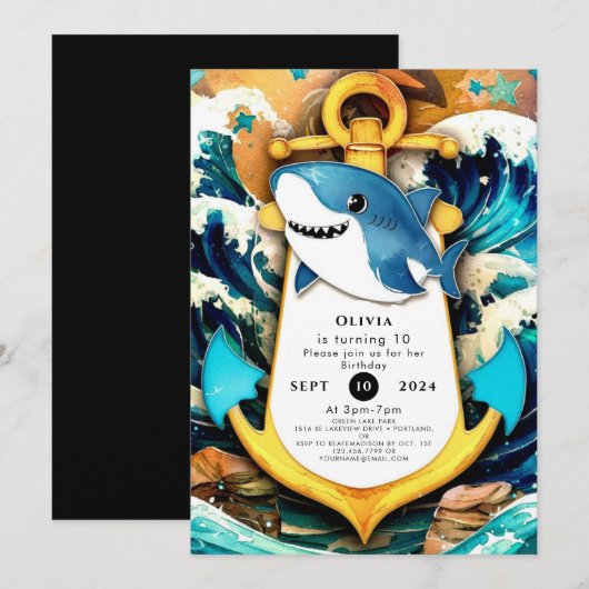 Nautic Kids Boho Shark Birthday Einladung (Vorne/Hinten)