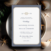 Nautic Knot Monogramme Elegant Navy Tan Wedding Einladung