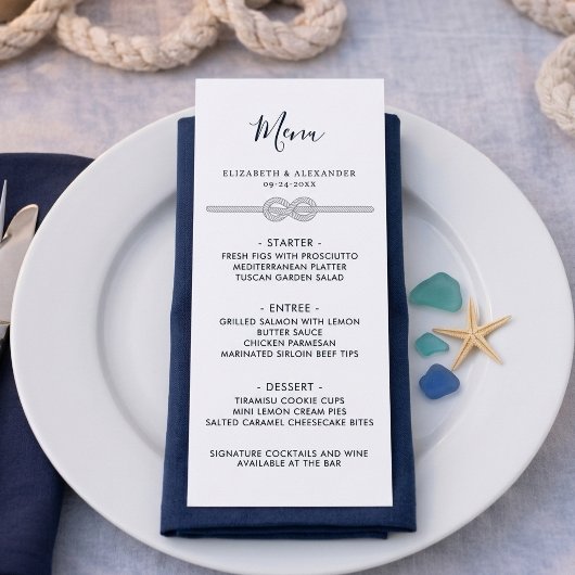 Nautic Knot White Navy Probe Dinner Menu Menükarte