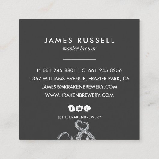 Nautic Kraken Sketch Square Business Card Quadratische Visitenkarte (Rückseite)