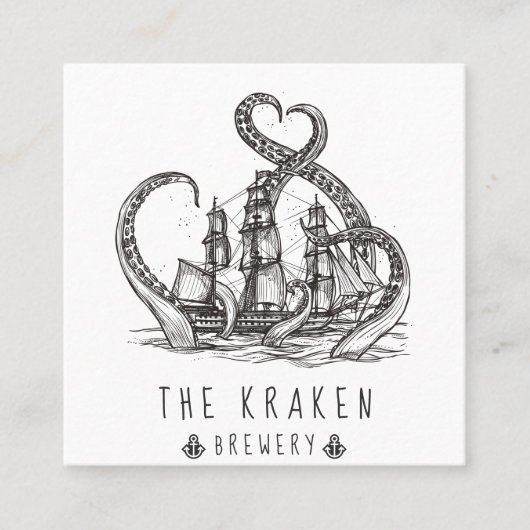 Nautic Kraken Sketch Square Business Card Quadratische Visitenkarte (Vorderseite)