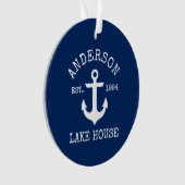 Nautic Lake House Anchor Family Name Blue Ornament (Vorderseite)