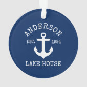 Nautic Lake House Anchor Family Name Blue Ornament (Rückseite)